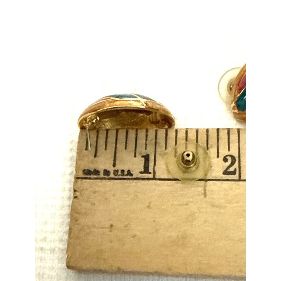 Multi-Color Enamel & Gold-Tone Half Hoop Earrings - Picture 4 of 6